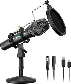 USB/XLR Cardioid Dynamic Microphone, MAONO Metal Professional Zero-latency Monitoring Mic with Volume Control for PC, Audio interface, Idea for Home Studio, Vocal, Podcast, Singing, Streaming (HD300T)