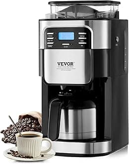 VEVOR Coffee Maker with Grinder, 8 Cup Coffee Machine, Grind and Brew Coffee Maker with 3 Brew Strength Control, 24-Hour Timer for Auto Brew, for Home Office Restaurant