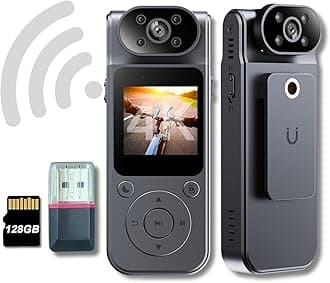 4K HD Body Camera Video Recorder with 180° Rotation Lens and WiFi for Real-Time Viewing, 128GB Memory, and Infrared Night Vision Body Cam, Ideal for Outdoor Security, Law Enforcement,Travel.(4K-128G)