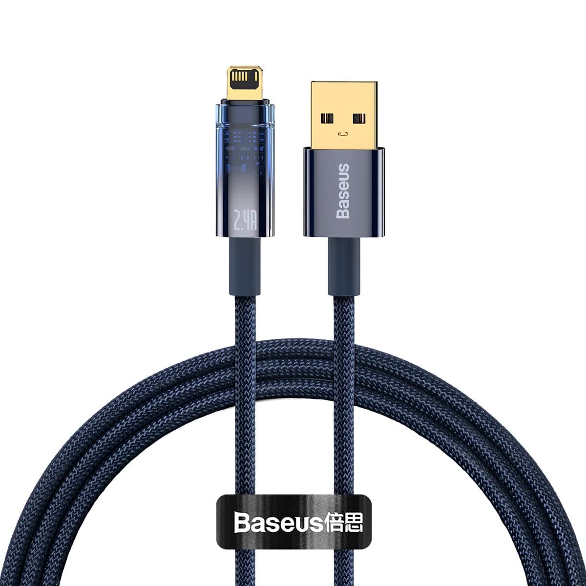 Baseus PD 2.4A USB to Lightning Cable, Auto Power-Off Nylon Braided Fast Charging Cable with High-Speed Data Transfer Compatible with iPhone 14 13 12 11 Pro Max XS X 8 7 6, iPad, AirPods (1M) – Blue