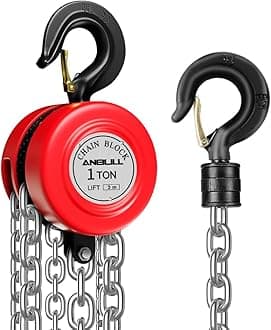 Anbull 1T Chain Hoist Hand Winch, Galvanised Chain, Oil-Free, 1000 kg Load Capacity Pulley Pulley Lifting Ratchet Hoist, 3 m Chain, 2.5 m Lifting Height Chain Block Lift