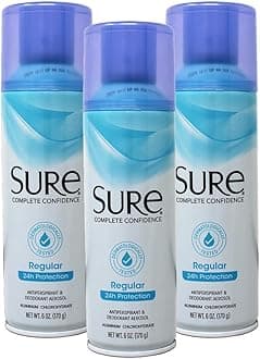 Sure Regular Scent Aerosol Antiperspirant and Deodorant - 24-Hour Protection for Men and Women - Fast Drying Spray Deodorant - 6 oz, Pack of 3