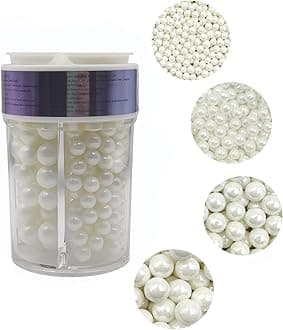 - 4 in 1 Edible White Pearl Sugar Sprinkles 6 oz, 4 sizes Candy Pearls Ideal for Baking, Cake and Cupcake Toppers, Cookie Decoration, Ice Cream Topping, Wedding Shower Valentines Halloween Christmas
