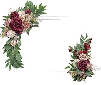 Ling's Moment Elegant Wedding Sign Flower Swag (Pack of 2) for Marsala Theme Wedding Party Reception Entrance Welcome Sign Artificial Floral Decor
