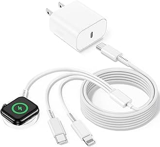 Multi Charger for Apple Watch Charger/iPhone 16 Charge/Multiple Devices, 3 in 1 Travel Charging Cable 6.1FT with 20W USB C iWatch Chargers Fast Charging for i-Watch Series/iPhone 15 16 Pro Max/14/13