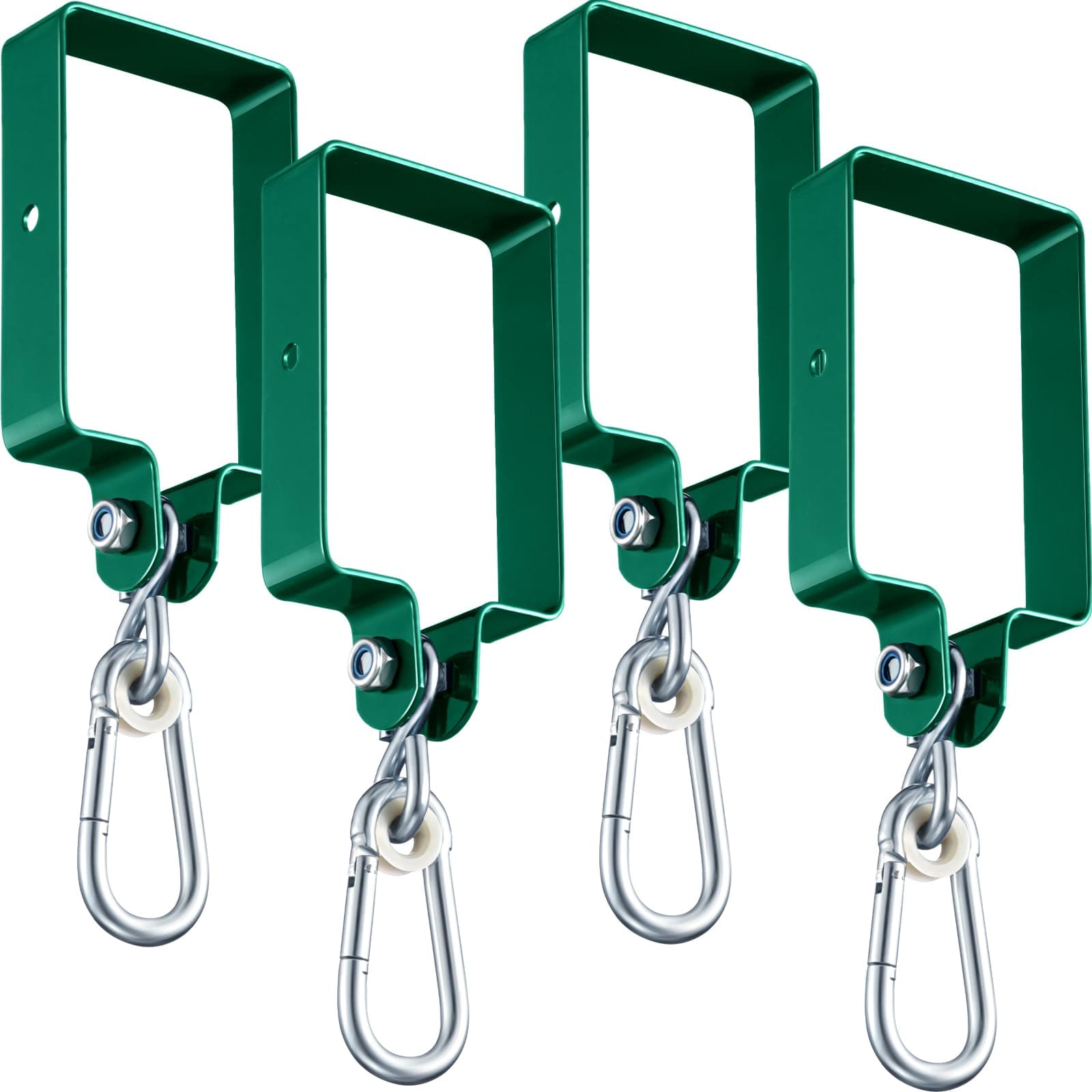 Dunzy 4 Pcs Metal Swing Set Accessories Includes Snap Hooks Brackets Attachments Swing Hanger Kit for Connecting to a 4" x 6" Beam Wooden Sets (Green)