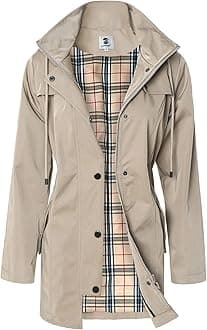 SaphiRoseWomen's Long Hooded Rain Jacket Outdoor Raincoat Windbreaker