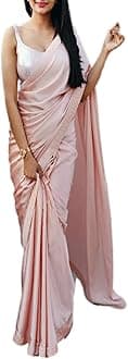 BE4ME.COMWomen's Partywear Satin Silk Saree - Matching Plain Bridesmaid Partywear