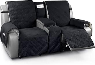 TAOCOCO Loveseat Recliner Cover with Console Pet Cover for Loveseat Recliner with Elastic Straps (2 Seater, Ink Black)