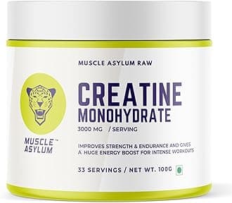Muscle Asylum Pure Micronised Creatine Monohydrate Powder, Pre/Post Workout Supplement for Muscle Gain & Recovery, Fast Absorbing, 33 Servings, for Athletic Performance & Power (100g, Unflavoured)