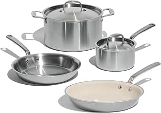 - Cookware | 6 Pc Stainless Steel Cookware Set | 5 ply Clad - Includes Frying Pans, Saucepan, and Stock Pot | Professional Grade | Crafted in Italy | Induction Compatible