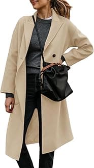 Womens Lapel Peacoat Winter Double-Breasted Outerwear Mid Long Jacket Casual Trench Coat