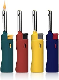 Candle Lighter, Butane Refillable Wind-Resistant Flame, 4-Pack for BBQ, Camping, Outdoor Use (Hue-4PC)