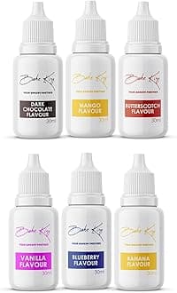 BAKE KING Essence for Cake Making Combo of 6 Flavours Mango, Blueberry, Vanilla, Chocolate, Banana, Butterscotch Flavour Essence Vanilla Essence Cake Baking, Muffins, Milkshakes, Dessert 30 ML