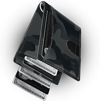 Kings Loot Money Clip Slim Minimalist Wallet for Men – RFID Blocking Leather Design with Money Clip – Front Pocket Bifold Holds 12 Cards – Stylish & Compact Wallets, Camo Black, Premium