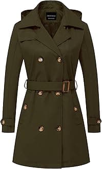 Women's Trench Coat Double-Breasted Classic Lapel Overcoat Belted Slim Outerwear Coat with Detachable Hood