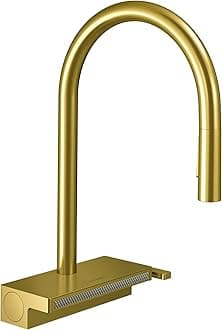 hansgrohe Aquno Select Gold High Arc Kitchen Faucet, Kitchen Faucets with Pull Down Sprayer, Faucet for Kitchen Sink, Magnetic Docking Spray Head, Brushed Gold Optic 73837251
