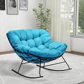 Indoor Outdoor Waterproof Papasan Rocking Chair Cushion,Thicken Patio Rocking Egg Chair Cushion, Rattan Chair Cushions, Hammock Chairs Cushions for Garden, Porch, Balcony (Only Cushion) (Blue)