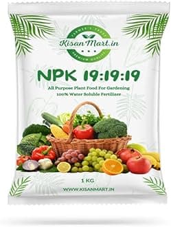 Kisanmart NPK19 Organic Fertilizer Mixture For Plants - 1 Kg | 100% Water Soluble I Complete Plant Food For Gardening, Growth Boost and Flowering | Foliar Spray