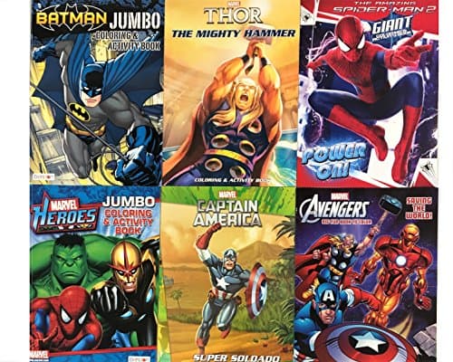 6 Pack DC & Marvel Coloring & Activity Books Batman Spiderman Superman - Assorted (Styles May Vary)