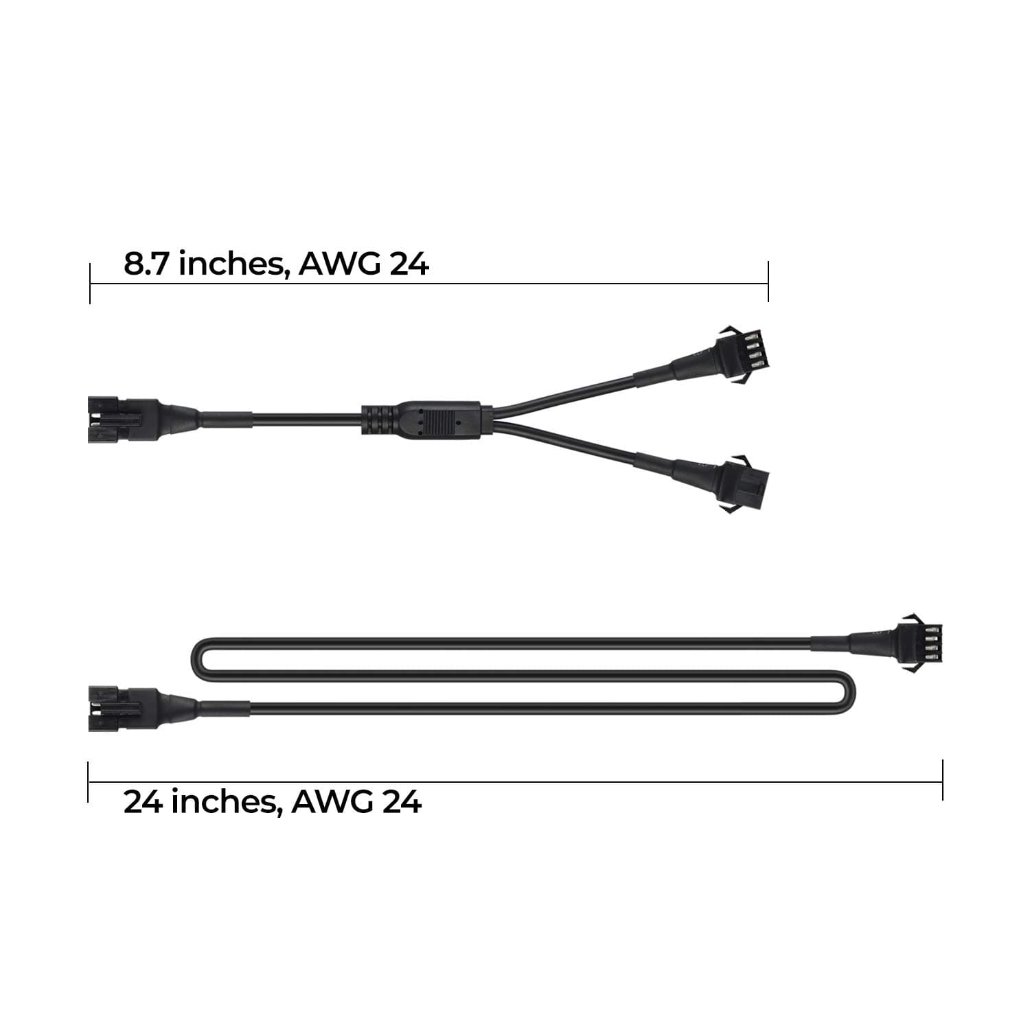 4pcs 2-Feet Extension Cords and 3pcs 2-Way Splitters for Underglow RGB LED Strip Light Kits on Motorcycles Trikes Golf Carts ATVs EXT-2FT