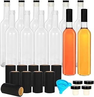 DHSBTLS 12 Pack 500 ml/16 oz Clear Glass Bottles With Cork Lids & Seal Shrink Capsules Caps for Home Brewing, Juicing, Bordeaux Wine, Beverage, Sparkling Wine, Kefir, Decor