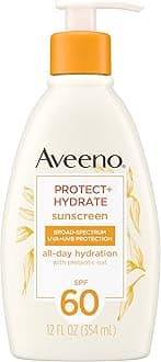 Protect + Hydrate Moisturizing Body Sunscreen Lotion With Broad Spectrum Spf 60 & Prebiotic Oat, Weightless, Paraben-free, Oil-free & Oxybenzone-free, Pump Bottle, 12.0 ounces