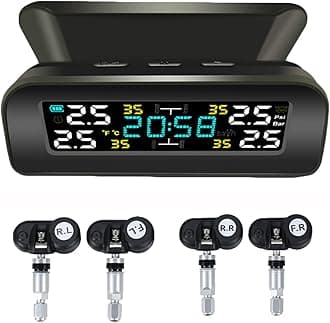 Tire Pressure Monitoring System Wireless Solar TPMS, Tire Pressure Monitor with 4 Sensors Real-time Display Temperature Pressure for Car RV SUV MPV Sedan (Internal)