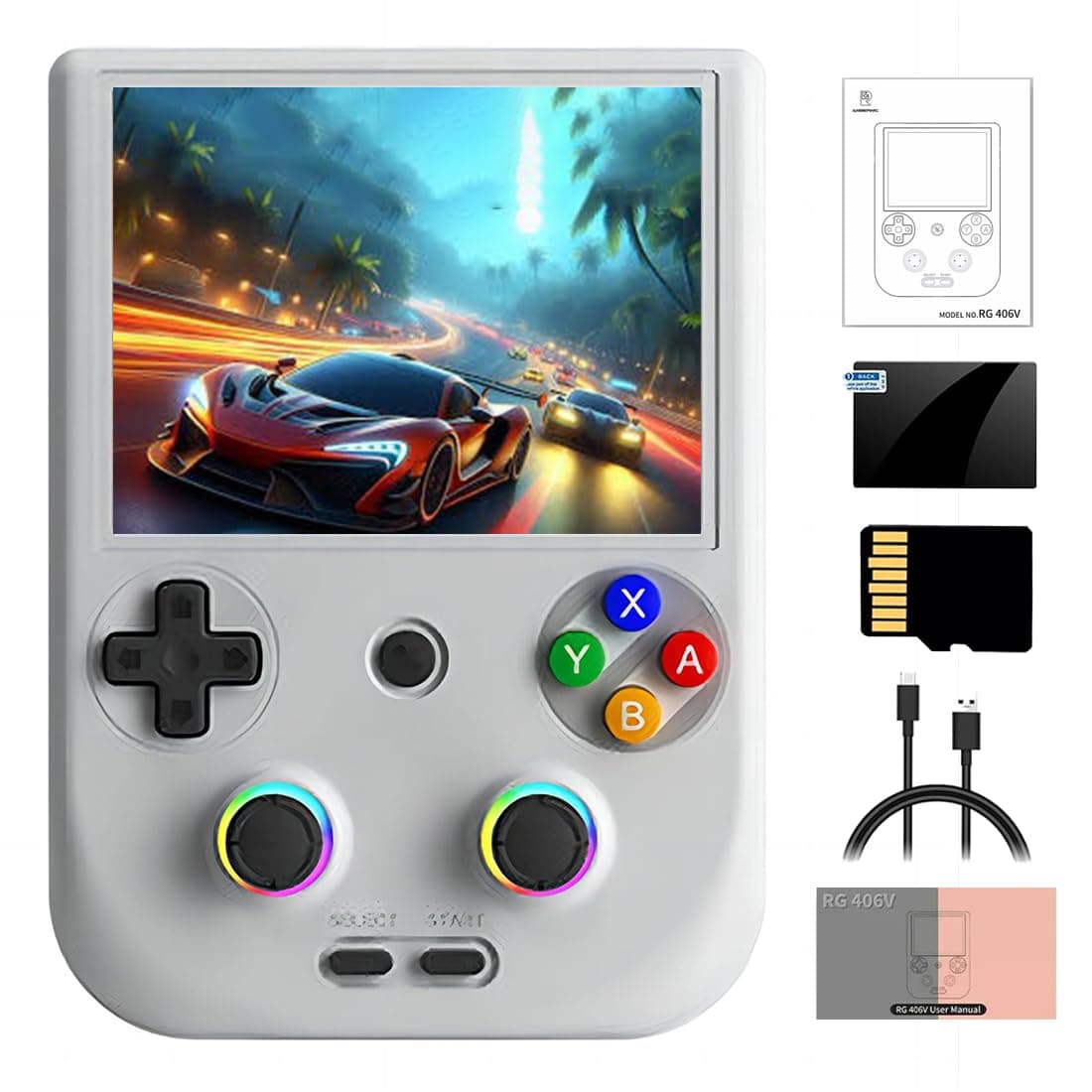 RG406V Handheld Game Console, 5.48 IPS Touch Screen Android 13 Unisoc T820 64-bit Retro Gaming Player RGB Lighting (8+128G/No Games)