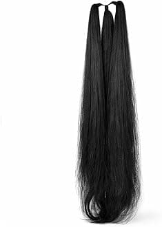 VAMA Fashion Natural Soft Synthetic Nylon Ponytail Extension Straight Wrap Around Thick False Hair Extension, Parandi Artificial Choti Hair For Jada Kuchulu Gantalu Set For Women (Black 26 Inches)