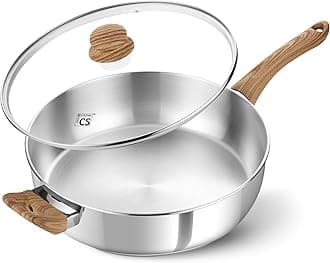 KOCH SYSTEME CS Saute Pan with Lid, 12 Inch Deep Frying Pan with Lid, 5.5 Quart Stainless Steel Saute Pan with Stylish Cool-Touch Bakelite Handle, 12 Inch Deep Stainless Steel Pan, Induction Ready