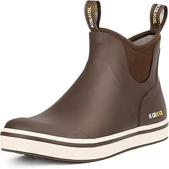 Kalkal Men's Deck Boots Anti-Slip Saltwater Fishing Rain Boots with Memory Foam, Waterproof Rubber Ankle Work Boots for Sailing (Size 7-14)