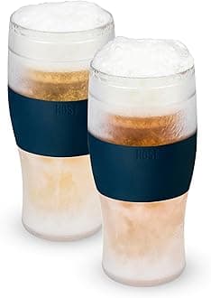 Host FREEZE Beer Glasses, Frozen Beer Mugs, Freezable Pint Glass Set, Insulated Beer Glass to Keep Your Drinks Cold, Double Walled Insulated Glasses, Iced Coffee Tumbler, 16oz, Set of 2, Varsity Blue