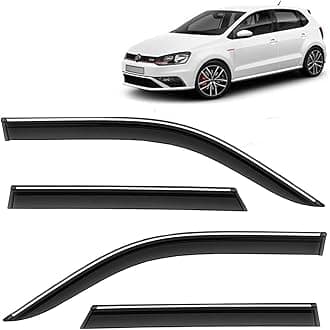 KINGSWAY Accessories Chrome Lining Door Visor Only Compatible with Volkswagen Polo GT (Year 2012 to 2022) All Model, Premium Chromeline Unbreakable Car Rain Guard Side Rear Wind Deflectors, Pack of 4