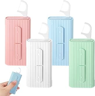 WLLHYFPortable Dental Floss Case Automatic Dental Floss Pick Organizer Case Travel Flosser Dispenser Storage Case Refillable Holder Boxes with 10 Floss Picks for Teeth Clean (White+Blue+Green+Pink)