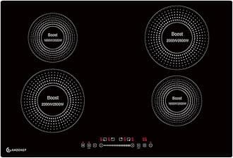 AMZCHEF Electric Cooktop 30 Inch with 4 BOOST Burners Bulid-in Induction Cooktop, 220V-240V/7200W 9 Levels Stove Control by Slide Touch, Child Safety Lock, Pause,Timer and Overheat Protection, No plug