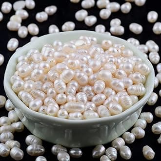Pearls Beads for Jewelry Making 100pcs 4-5mm Natural Genuine Real Freshwater Cultured Pearl White Rice Oval Loose Gemstone Bead Holes 0.7mm Crafts Necklaces Bracelets Earrings (White, 4-5mm)