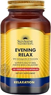 Sunshine Nutrition Evening Relax With Ashwagandha & Chamomile | Supports Health Mind | Positive Mood & Relaxation | 100 Vegetable Capsules