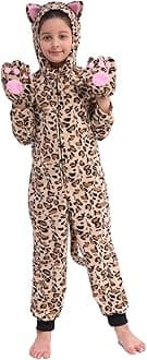 Wizland Kids Animal Onesie Costume Tiger Monkey Black Cat Lion Dalmatian Fancy Dress Costume for Boys and Girls 4-14 years