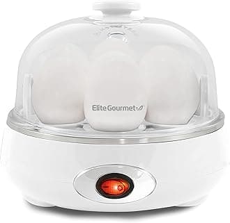 Elite Gourmet EGC322CW Rapid Egg Cooker, 7 Easy-To-Peel, Hard, Medium, Soft Boiled Eggs, Auto Shut-Off, Alarm, 16-Recipe Booklet, Classic White