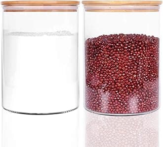 Set of 2 Large Glass Food Storage jar, 100 FL OZ (3000ml) Glass Flour Canister with Airtight Bamboo Lids for Kitchen Corner, BPA-Free Flour Container for Sugar, Ground Coffee, Rice and Dry Food