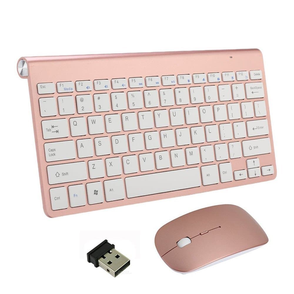 Keyboard and Mouse Set, Portable Wireless Keyboards and Mouse Combo 2.4G Full-size Quiet DPI Adjustable Mouse for Windows, Mac OS, Laptop Smart TV-UK Layout (Rose Gold)