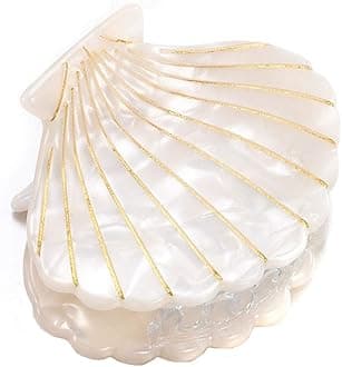 Women Fashion Shell Shape Claw Clips Acrylic Resin Jaw Clip Hair Clamps Marble Pattern Hairpins Hair Accessories (White)