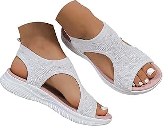 Sandals for Women Orthopedic, Sandals with Arch Support Summer Ladies Wedge Cushion Walking Shoes Platform Casual Mesh Beach Comfy Washable Memory Foam Slingback Slide Sport Knit Shoes
