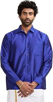 Vastramay Men's Silk Blend Ethnic Shirt | Full Sleeves South Indian Traditional Shirt | Festive, Wedding, Casual Wear