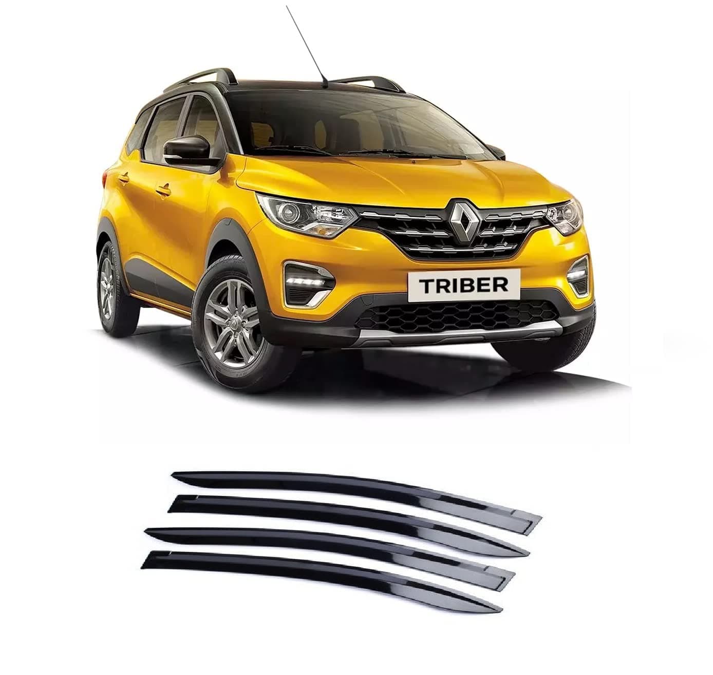 Car Rain Wind Door Visor Non Breakable Deflector(Set of 4, Black) Compatible with Renault Triber