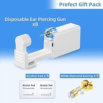 Get the Perfect Ear Piercing with 24Pcs Premium Ear Piercing Kit - Includes 8 CZ Diamond Earrings and 8 Easy to Use Self Ear Piercing Gun - Safe Painless, Stainless Steel