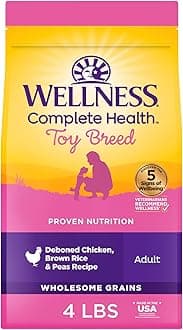 Wellness Complete Health Toy Breed Adult Dry Dog Food, Wholesome Grain Kibble, Natural, Chicken, Brown Rice, and Peas Recipe, 4 lb Bag