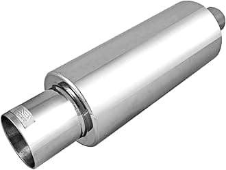 Dc Sports Ex-5015 Performance Bolt-On Resonated Exhaust Muffler With Clamps And Adapters For Universal Fitment On Most Cars, Sedans, And Trucks - Polished Stainless Steel