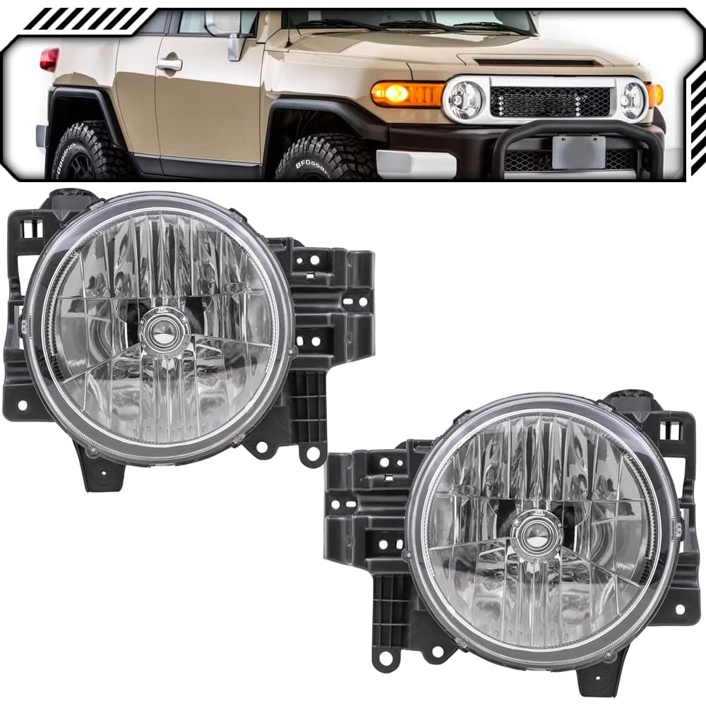 EPIC LIGHTING OE Style Replacement Halogen Headlights Assembly Compatible with Toyota 07-14 FJ Cruiser [ TO2502173 8110635445 8107035444 TO2503173 8110535465 8114035464 ] Pair
